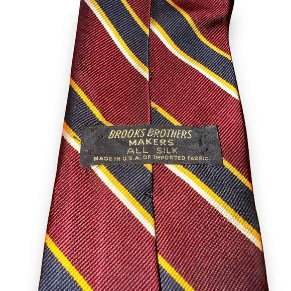 70s Brooks Brothers Burgundy Rep Strip Tie Handmade in USA - Picture 3 of 5